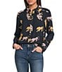 Democracy Petite Size Woven Animal Print Point Collar Long Sleeve Button-Front Shirt, Color:Navy Multi - Image 1