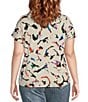 Color:Heather Jute/Orchid Multi - Image 2 - Plus Size Abstract Print V-Neck Chest Patch Pocket Short Cuffed Sleeve Tee Shirt