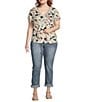 Color:Heather Jute/Orchid Multi - Image 3 - Plus Size Abstract Print V-Neck Chest Patch Pocket Short Cuffed Sleeve Tee Shirt