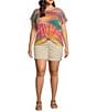 Democracy Plus Size Abstract Tie Dye Print Crew Neck Short Sleeve Twist Front Hem Knit Top, Color:Emerald Teal Multi - Image 3