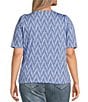 Color:Marina Blue - Image 2 - Plus Size Chevron Printed Knit Crew Neck Short Sleeve Top