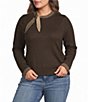 Democracy Plus Size Contrast Self Tie Neck Long Sleeve Sweater - Image 1