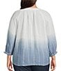 Democracy Plus Size Cotton-Blend Stripe Ombre Split V-Neck 3/4 Sleeve Braided Tie Top - Image 2