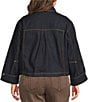 Democracy Plus Size Denim Point Collar 3/4 Cuffed Sleeve Oversized Pocket Bomber Jacket - Image 2