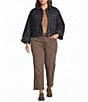 Democracy Plus Size Denim Point Collar 3/4 Cuffed Sleeve Oversized Pocket Bomber Jacket - Image 3