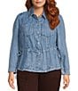 Democracy Plus Size Denim Point Collar Long Sleeve Snap Front Peplum Jacket - Image 1