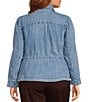 Democracy Plus Size Denim Point Collar Long Sleeve Snap Front Peplum Jacket - Image 2