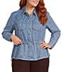 Democracy Plus Size Denim Point Collar Long Sleeve Snap Front Peplum Jacket - Image 1