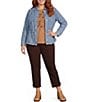 Democracy Plus Size Denim Point Collar Long Sleeve Snap Front Peplum Jacket - Image 3