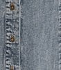 Democracy Plus Size Denim Stand Collar Long Blouson Sleeve Ruffle Detail Button Front Shirt - Image 4