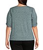 Color:Dusty Slate - Image 2 - Plus Size Dot Print Crew Neck Elbow Length Sleeve Knit Top