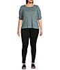 Color:Dusty Slate - Image 3 - Plus Size Dot Print Crew Neck Elbow Length Sleeve Knit Top