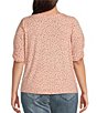 Color:Peach Nectar - Image 2 - Plus Size Dot Print Crew Neck Elbow Length Sleeve Knit Top