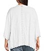 Color:Open White Natural - Image 2 - Plus Size Embroidered 3/4 Sleeve Scalloped Trim Open-Front Kimono