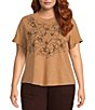 Democracy Plus Size Embroidered Crew Neck Ruffle Short Sleeve Top - Image 1