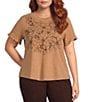 Democracy Plus Size Embroidered Crew Neck Ruffle Short Sleeve Top - Image 1