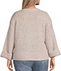 Democracy Plus Size Embroidered Floral Round Neck Long Sleeve Openwork Sweater, Color:Heather Light/Oatmeal Multi - Image 2