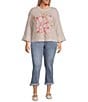 Democracy Plus Size Embroidered Floral Round Neck Long Sleeve Openwork Sweater, Color:Heather Light/Oatmeal Multi - Image 3