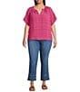 Democracy Plus Size Embroidered Ruffle Split V-Neck Short Sleeve Top - Image 3