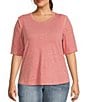 Color:Heather Smokey Lavender - Image 1 - Plus Size Embroidered Trim Crew Neck Short Sleeve Top