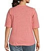 Color:Heather Smokey Lavender - Image 2 - Plus Size Embroidered Trim Crew Neck Short Sleeve Top