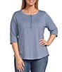Democracy Plus Size Henley Crochet Neckline Elbow Length Cuffed Sleeve Top - Image 1