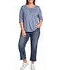 Democracy Plus Size Henley Crochet Neckline Elbow Length Cuffed Sleeve Top - Image 3