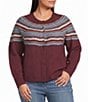 Democracy Plus Size Jacquard Abstract Placement Stripe Round Neck Long Sleeve Snap-Front Sweater Cardigan - Image 1