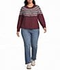 Democracy Plus Size Jacquard Abstract Placement Stripe Round Neck Long Sleeve Snap-Front Sweater Cardigan - Image 3