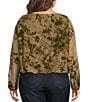 Democracy Plus Size Knit Floral Boat Neck Long Blouson Sleeve Bubble Hem Top - Image 2