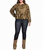 Democracy Plus Size Knit Floral Boat Neck Long Blouson Sleeve Bubble Hem Top - Image 3