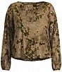 Democracy Plus Size Knit Floral Boat Neck Long Blouson Sleeve Bubble Hem Top - Image 5