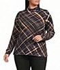 Democracy Plus Size Knit Plaid Turtle Neck Long Sleeve Top - Image 1