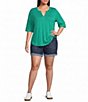 Democracy Plus Size Knit Split V-Neck Elbow Sleeve Top - Image 3