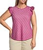 Color:Shocking Raspberry - Image 1 - Plus Size Mineral Wash Knit Round Neck Double Ruffle Cap Sleeve Top