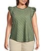 Color:Rolling Hill Green - Image 1 - Plus Size Mineral Wash Knit Round Neck Double Ruffle Cap Sleeve Top