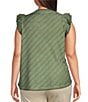 Color:Rolling Hill Green - Image 2 - Plus Size Mineral Wash Knit Round Neck Double Ruffle Cap Sleeve Top