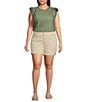 Color:Rolling Hill Green - Image 3 - Plus Size Mineral Wash Knit Round Neck Double Ruffle Cap Sleeve Top