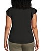 Democracy Plus Size Mix-Media Split V-Neck Cap Sleeve Shirttail Hem Knit Top, Color:Black - Image 2
