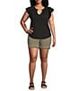 Democracy Plus Size Mix-Media Split V-Neck Cap Sleeve Shirttail Hem Knit Top, Color:Black - Image 3