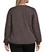 Democracy Plus Size Mixed-Media Knit Split Round Neck Long Sleeve Top, Color:Heather Espresso - Image 2