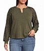 Democracy Plus Size Mixed Media Mandarin Long Blouson Sleeve Top - Image 1