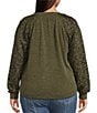 Democracy Plus Size Mixed Media Mandarin Long Blouson Sleeve Top - Image 2