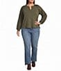 Democracy Plus Size Mixed Media Mandarin Long Blouson Sleeve Top - Image 3