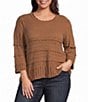 Democracy Plus Size Mixed Stitch Round Neck 3/4 Bell Sleeve Sweater - Image 1