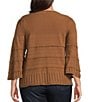 Democracy Plus Size Mixed Stitch Round Neck 3/4 Bell Sleeve Sweater - Image 2