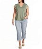 Democracy Plus Size Notch Collar Crochet Cap Sleeve Shirttail Hem Knit Top - Image 3