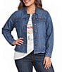 Democracy Plus Size Point Collar Long Puff Sleeve Fray Hem Button-Front Jacket - Image 1