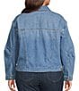 Democracy Plus Size Point Collar Long Sleeve High-Low Hem Button Front Denim Jacket - Image 2