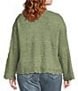 Democracy Plus Size Pointelle Scalloped Edge V-Neck Long Sleeve Sweater, Color:Willow Green - Image 2